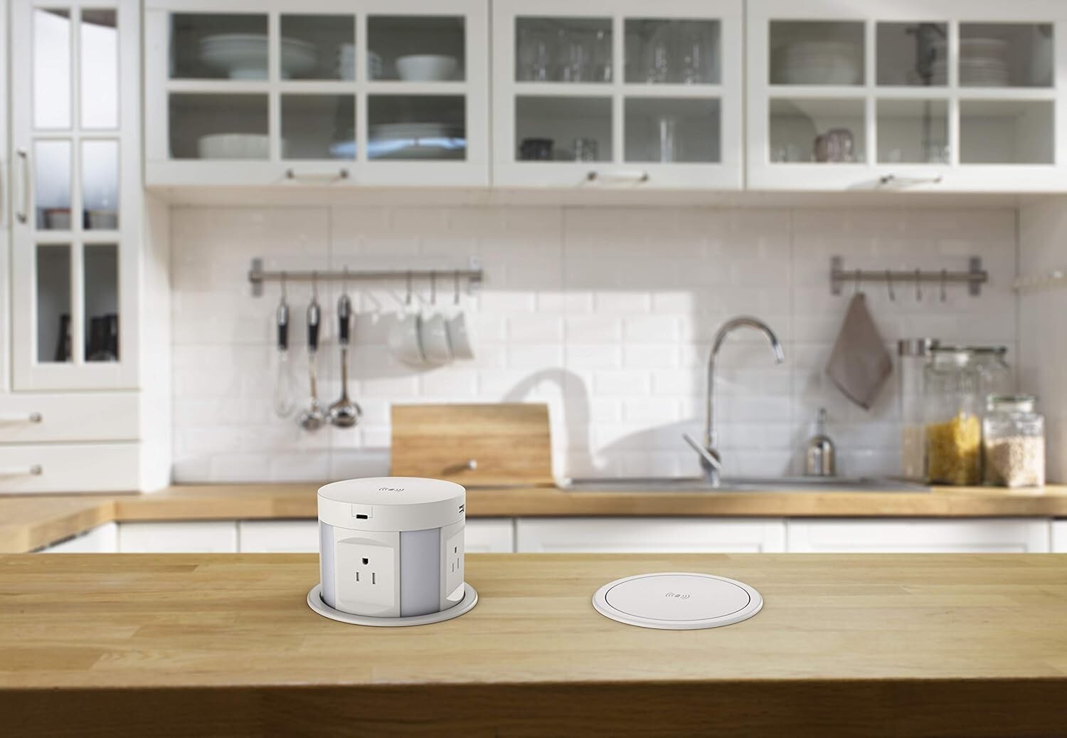 Automatic Pop-Up Outlet with 4 AC & USB Ports - Wireless Charging Convenience