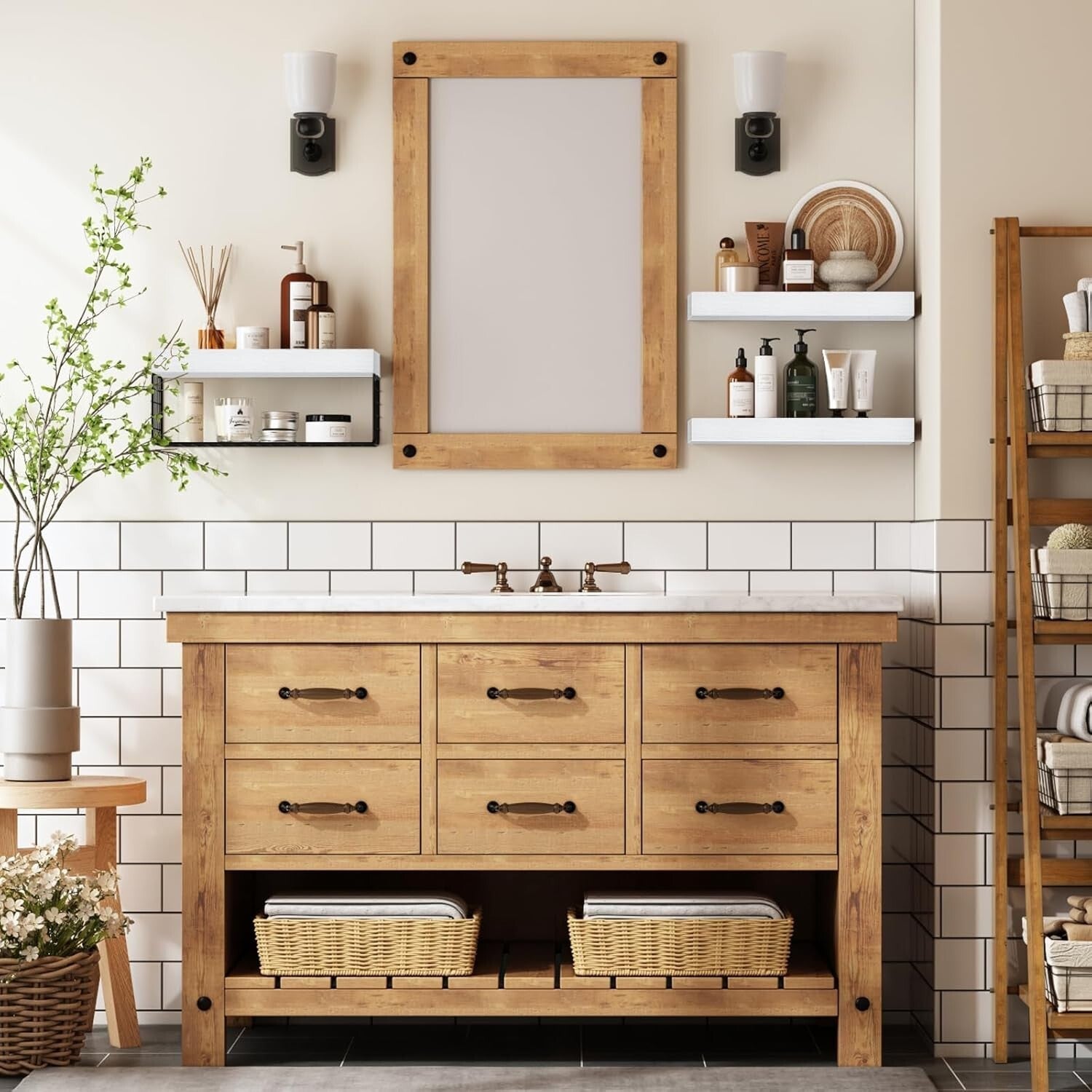 Farmhouse Floating Bathroom Shelves Set of 3 - Over Toilet Storage Solution