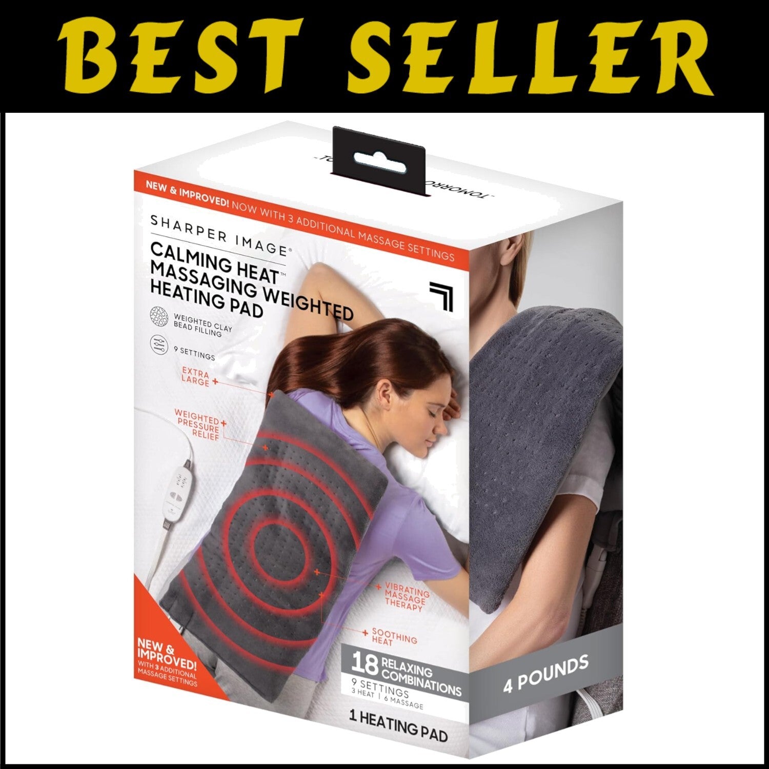 Extra-Large Massaging Heating Pad - 9 Settings, Adjustable Heat for All Needs