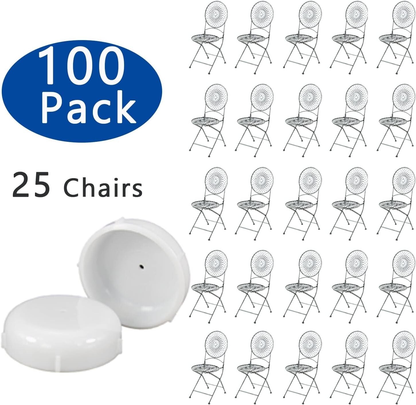 100 Pack 1.5" White Plastic Patio Furniture Glides - Floor Protectors for Chairs