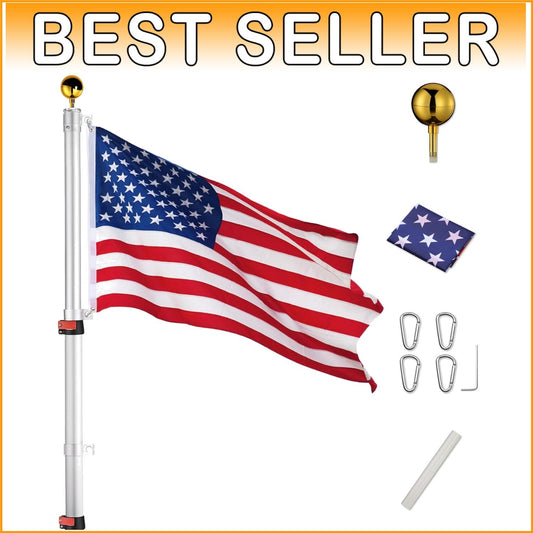 Aluminum 25ft Telescoping Flag Pole with 2 Flag Capacity & Golden Top Finial