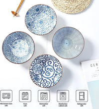 Load image into Gallery viewer, Elegant Ceramic 40 Oz Ramen Bowls Set of 4 - Blue and White Vintage Style