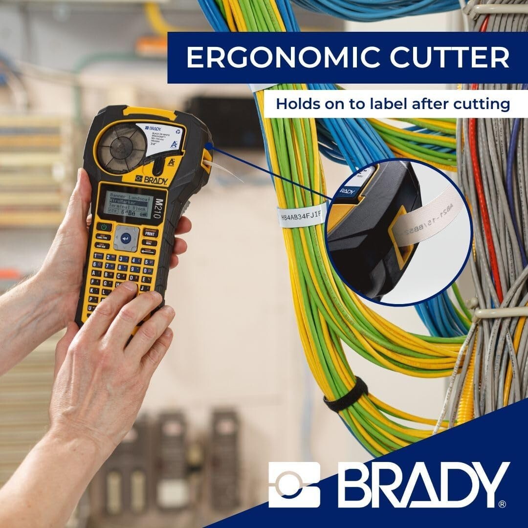 Compact Yellow/Black Label Printer with Adjustable Font & Quick Start Guide