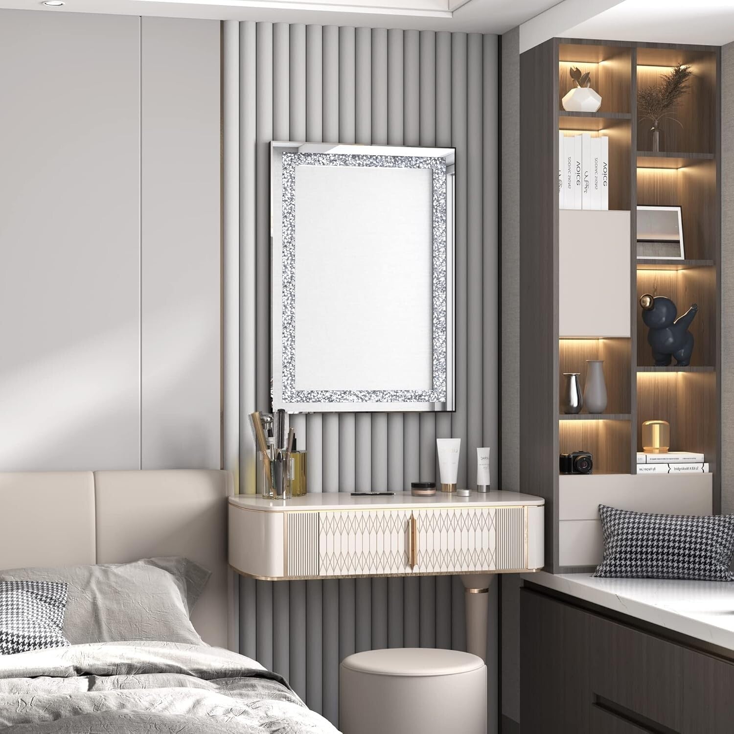 Elegant 28 x 20 Wall-Mounted Mirror - Crystal Bling for Any Decor Style