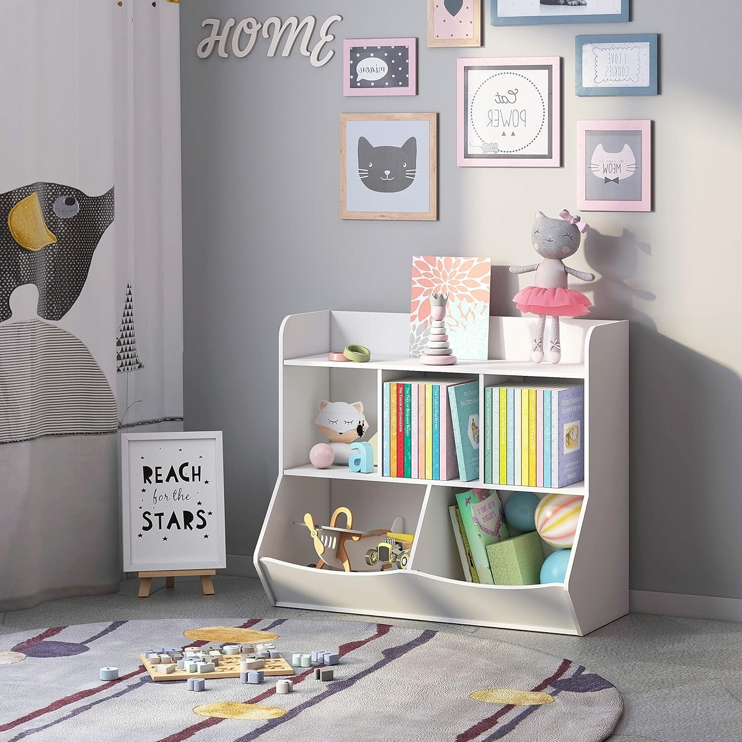 Stylish Toy Storage Organizer & Bookcase with 8 Cubbies for Kids' Playrooms