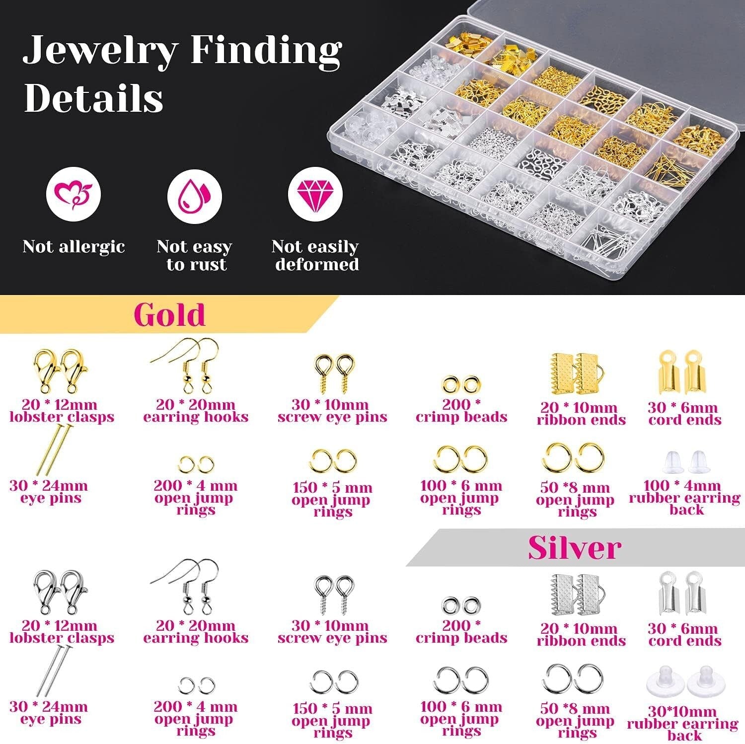 Deluxe Jewelry Beading Kit for Adults - Crafting Tools & 1830 Findings Included