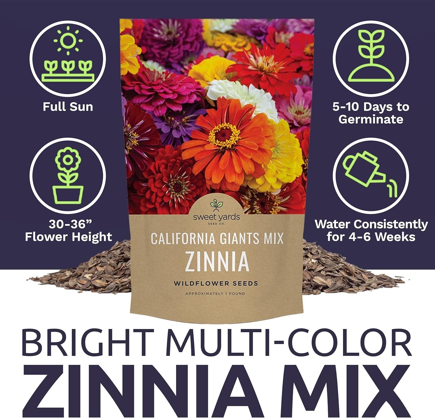 5 lbs of California Giants Zinnia Seeds - Over 240,000 Blooms Your Garden Needs