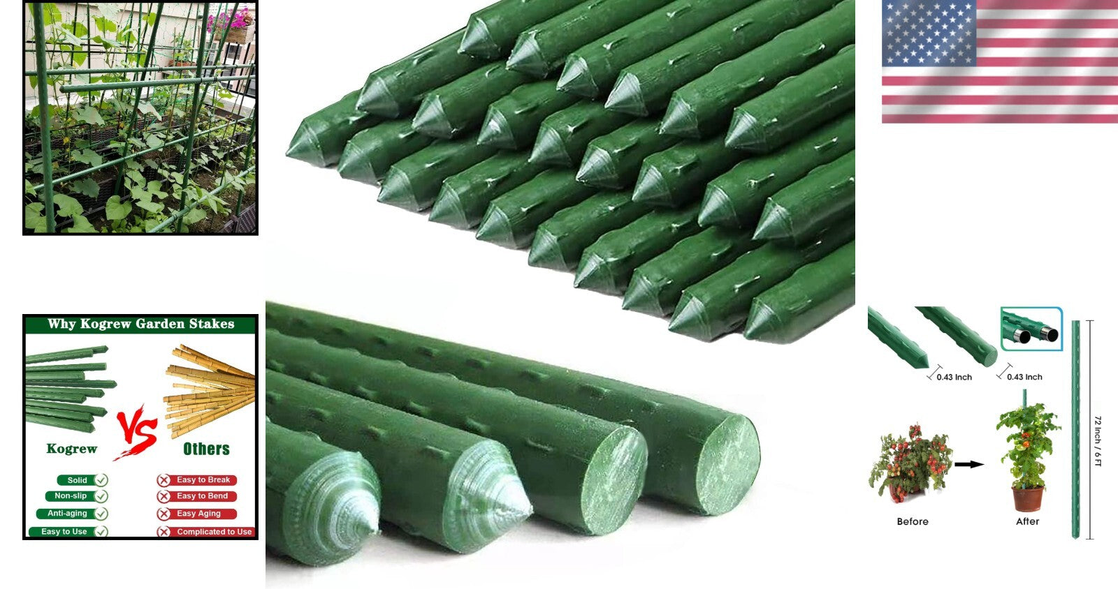 Garden Support Stakes – 25Pcs 72-Inch Stakes Ideal for Potted Plants & Vines