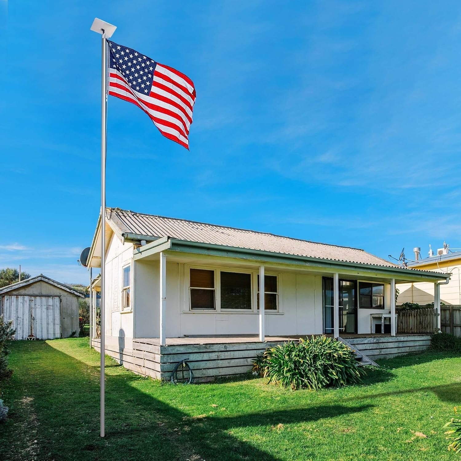 Durable 30FT Aluminum Flagpole with 3'x5' American Flag - Fly 2 Flags Easily