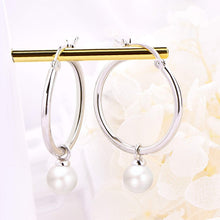Load image into Gallery viewer, Stylish Hoop Earrings in Real 925 Silver with Simulated Pearl - Comfortable Fit