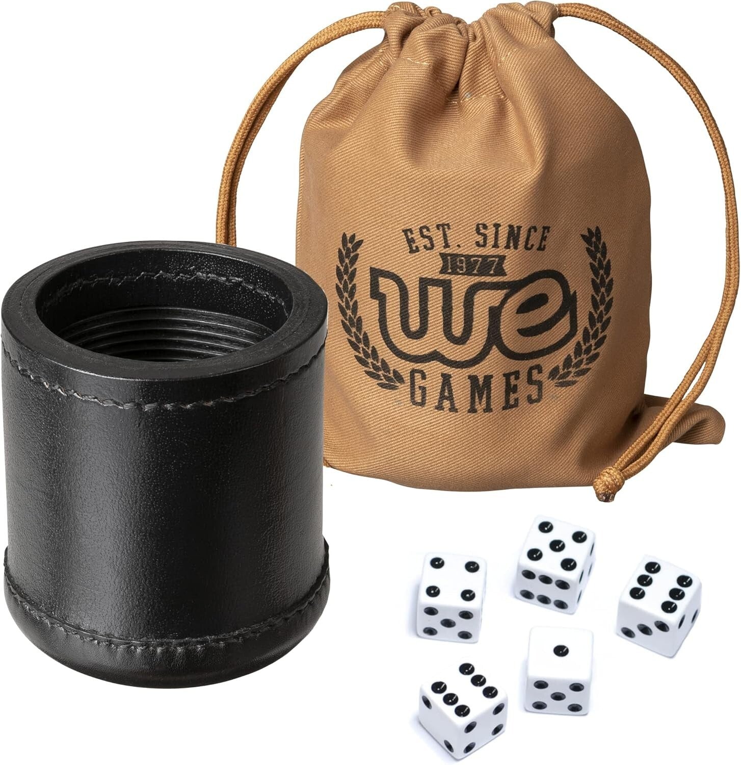Elegant Leather Dice Cup & 5 Game Dice - Premium Rolling Accessory for Gamers
