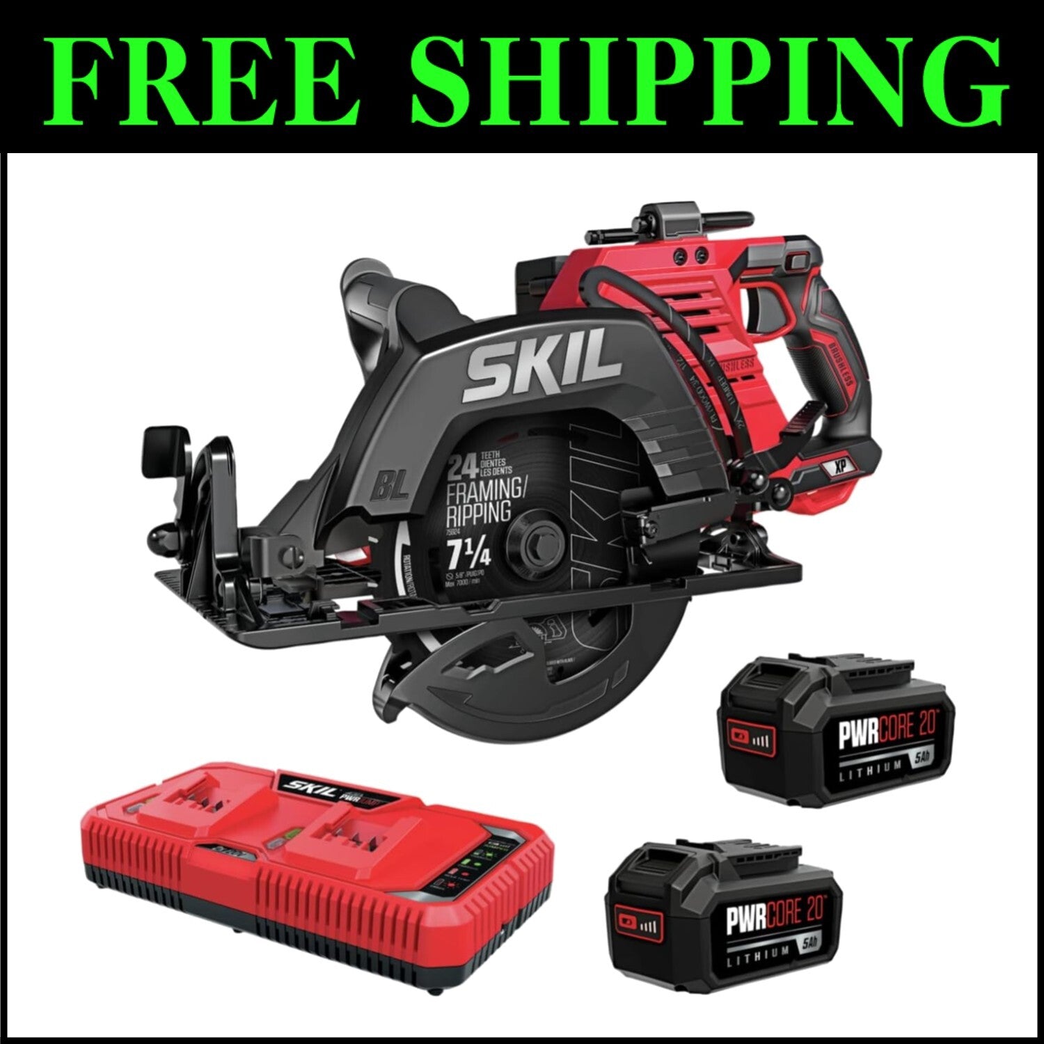 Professional 2x20V Circular Saw Set with Long-Lasting Lithium Batteries - Red
