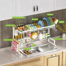 Load image into Gallery viewer, Adjustable Over Sink Dish Drying Rack - Stainless Steel 2-Tier Kitchen Organizer