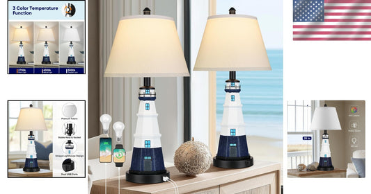 Coastal-Inspired Lighthouse Table Lamps Set of 2 with LED Bulbs Included