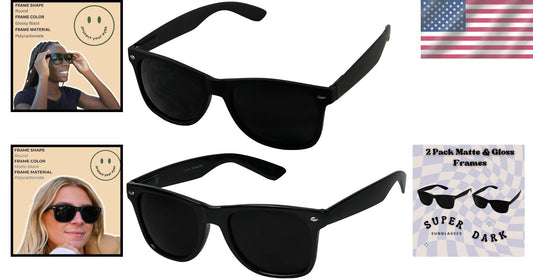2-Pack Retro UV400 Sunglasses - 80s Inspired Black Shades for Eye Protection