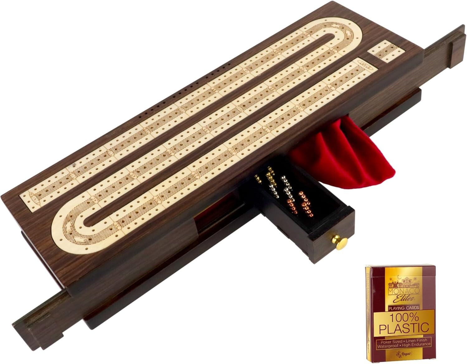 Elegant Cribbage Board Game Set with Integrated Card Storage & Compact Design
