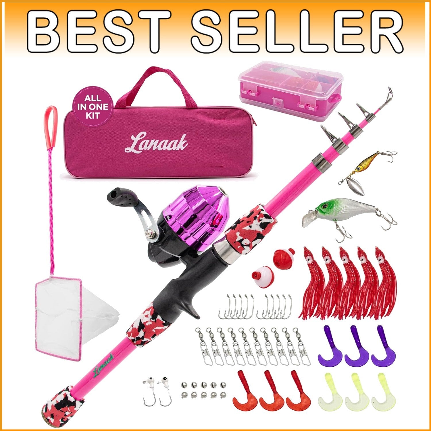 Lightweight 65-Inch Kids Fishing Pole with Complete Tackle Box - Outdoor Fun