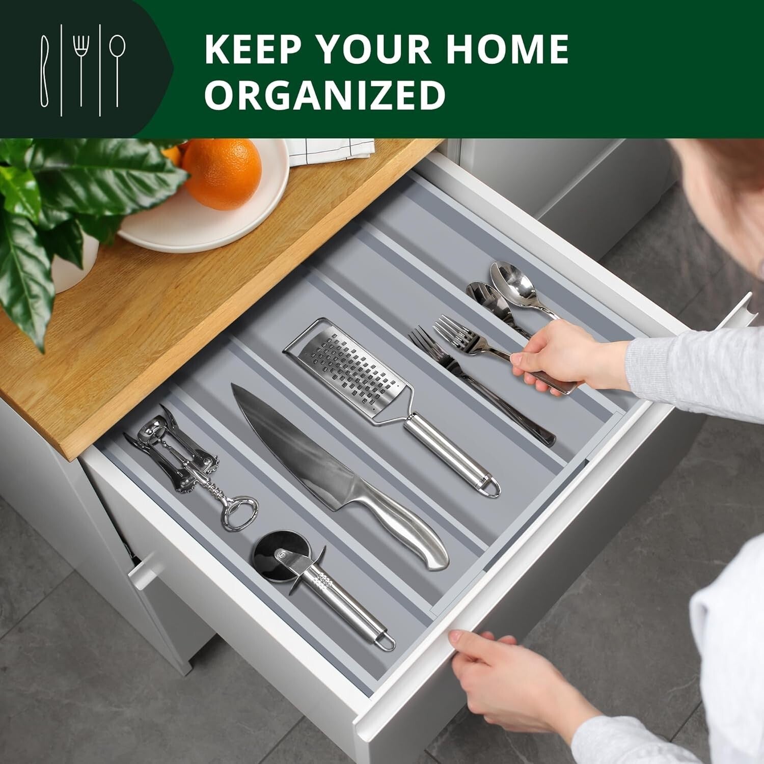 Elegant Bamboo Kitchen Drawer Organizer - Adjustable Silverware and Utensil Tray