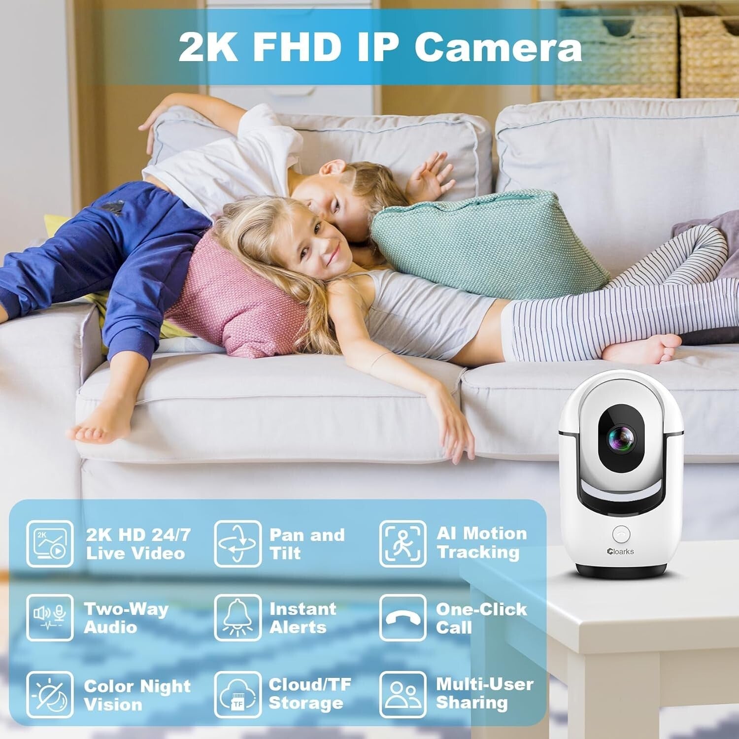 Enhanced 2K Indoor Security Camera - Smart Alerts and 24/7 Monitoring - 2 Pack