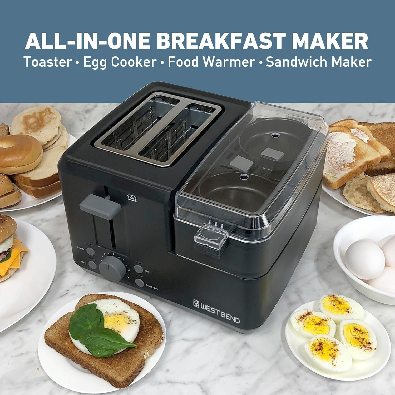 2-Slice Toaster and Egg Cooker Duo with Removable Meat Tray - Modern Design