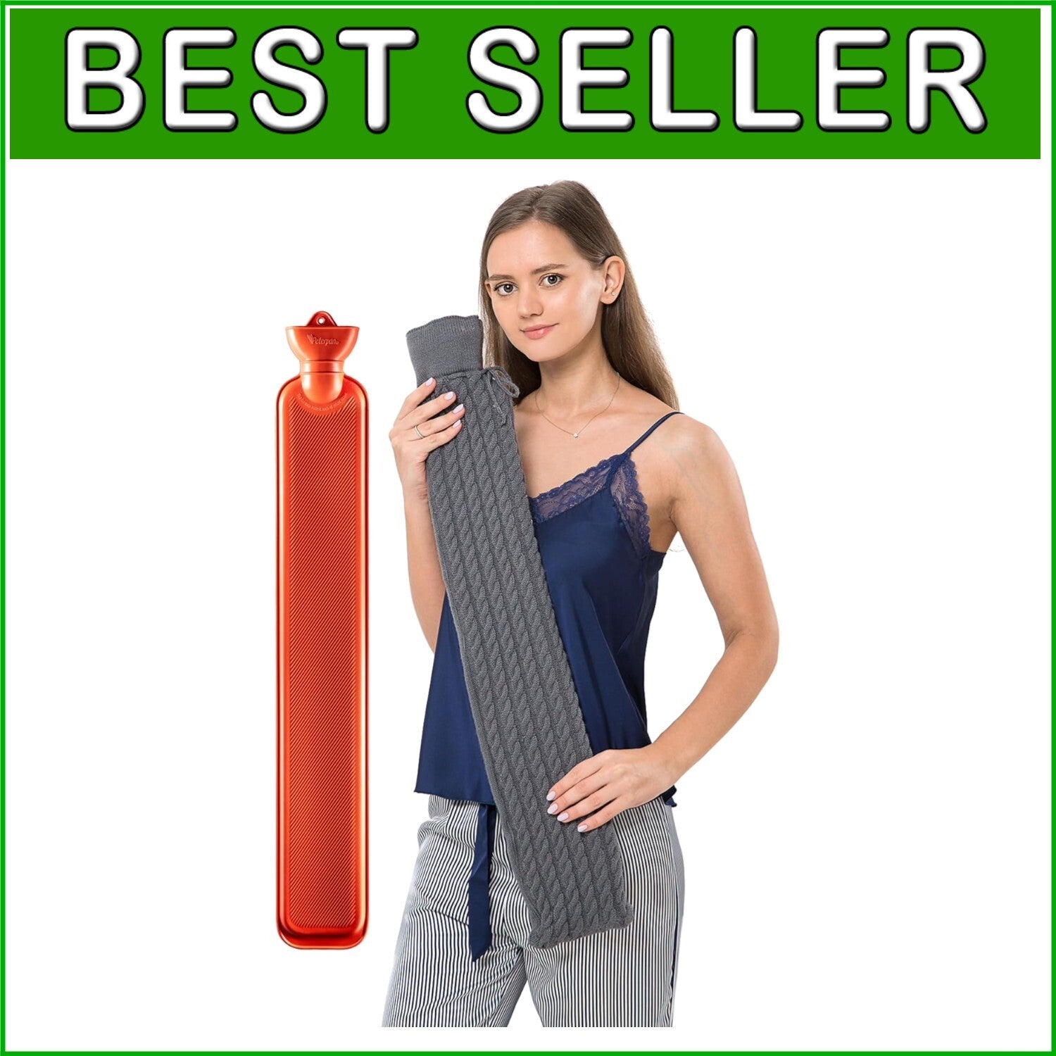 Eco-Friendly Large Capacity Hot Water Bottle with Cable-Knit Cover – Pain Relief