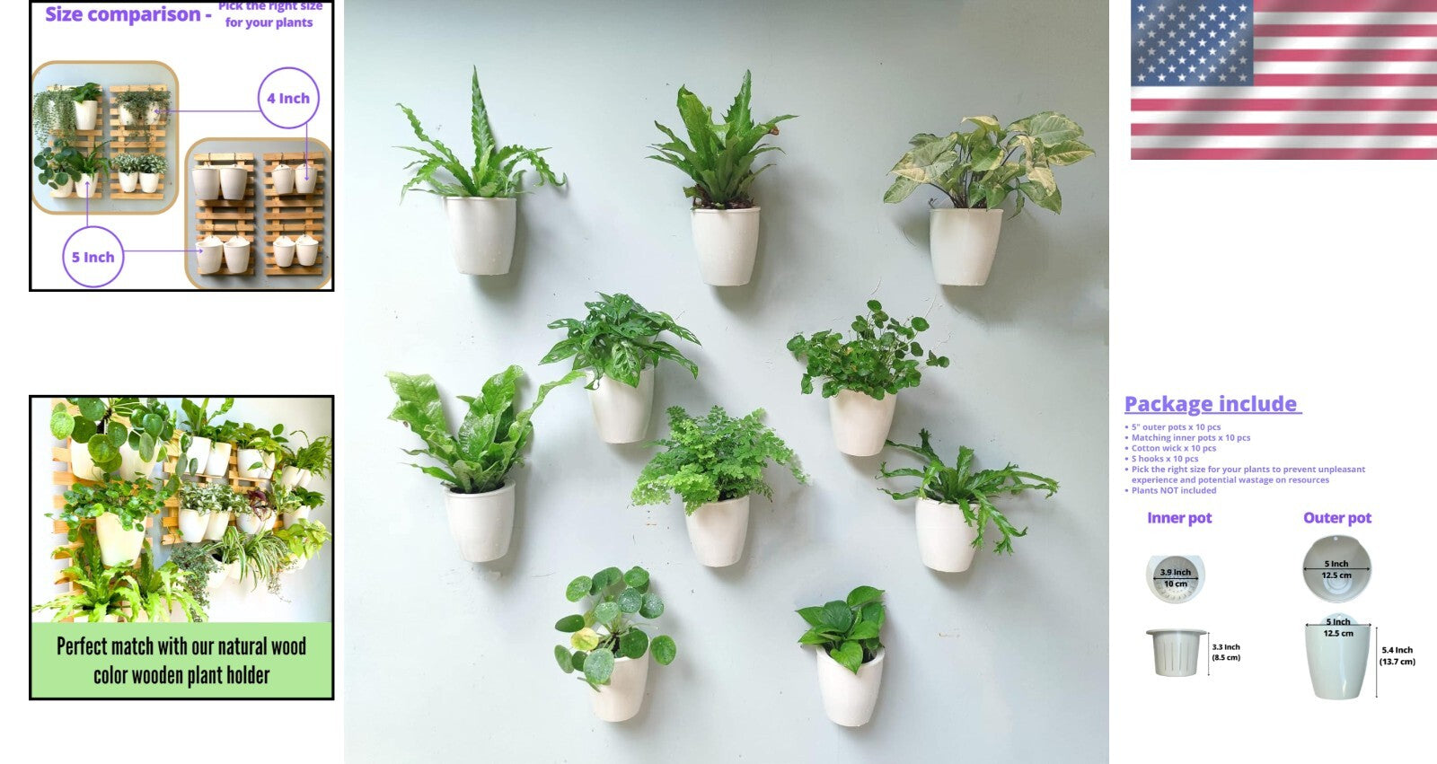 10-Pack Self-Watering Vertical Wall Planters for Stylish Indoor Herbs, 5"