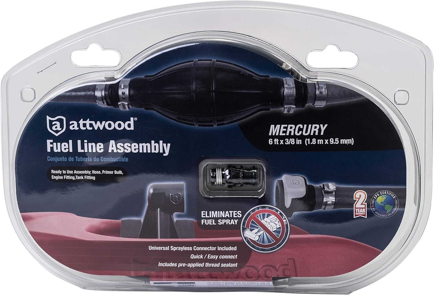 6-Foot Marine Boat Fuel Line Kit with Sprayless Connector – Mercury Compatible