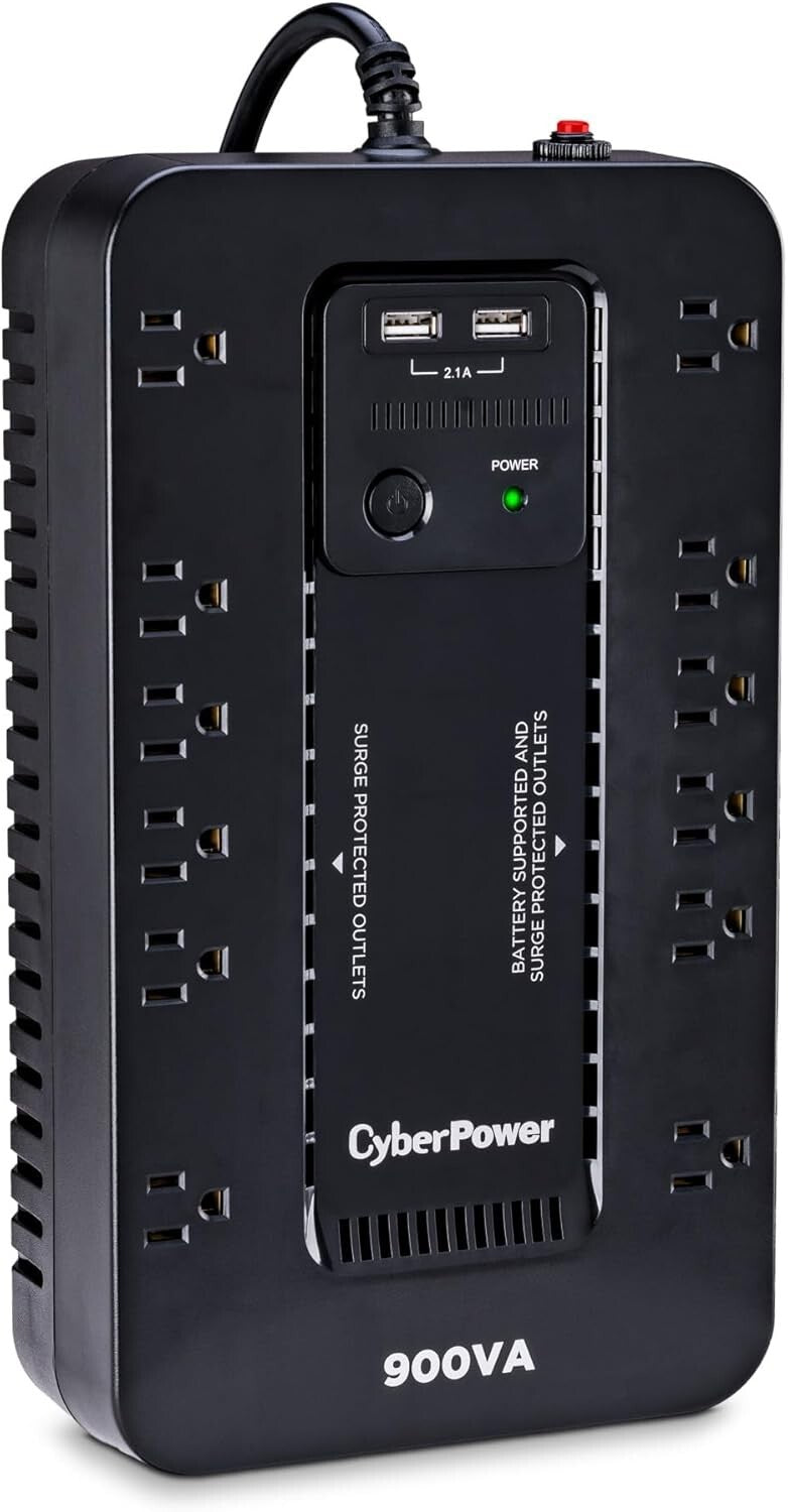 900VA/500W Uninterruptible Power Supply with USB Charging - Space-Saving Design