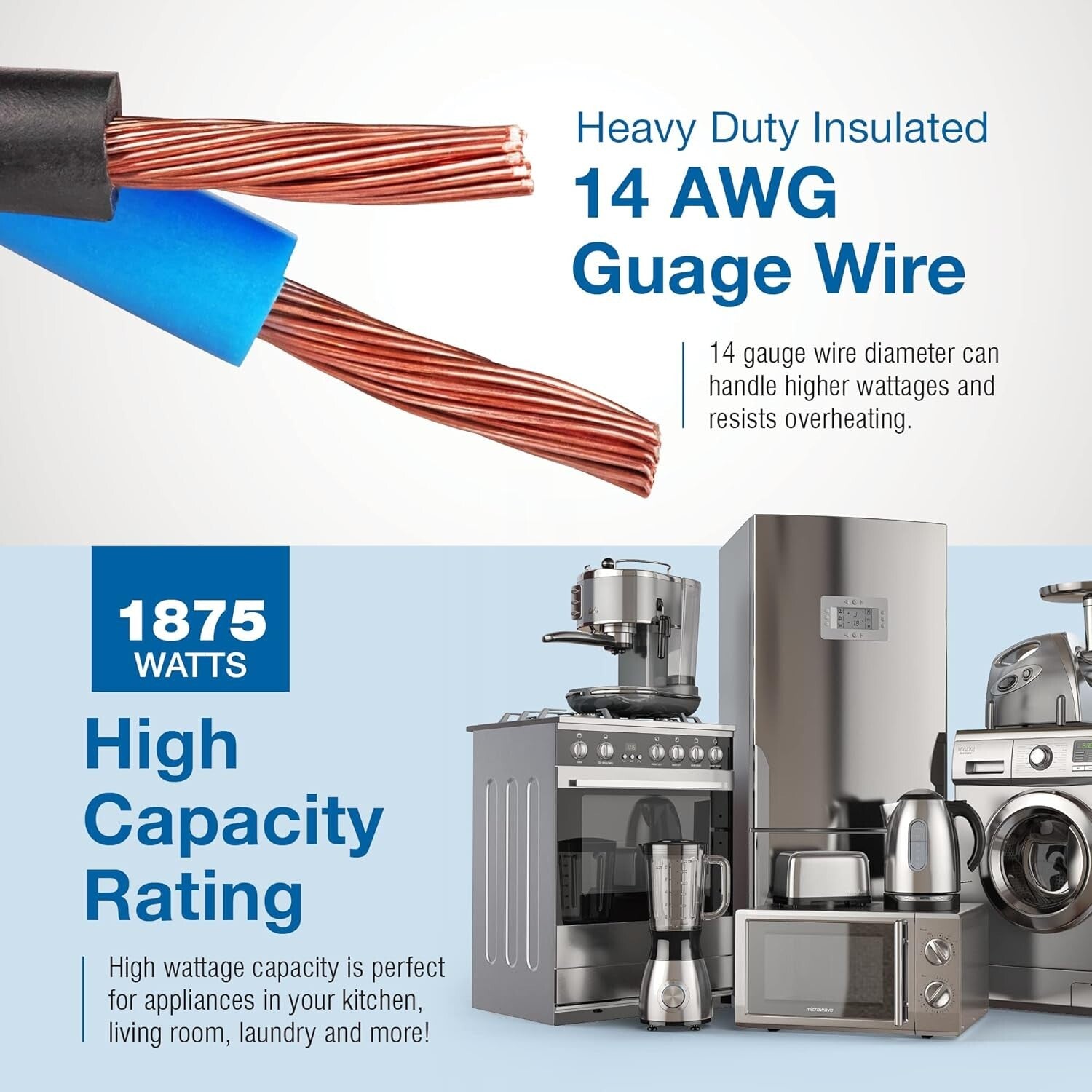 14 Gauge 50ft Appliance Extension Cord with 90-Degree Angle Plug – Indoor Use