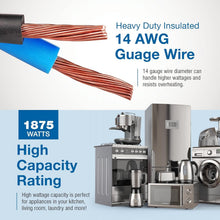 Load image into Gallery viewer, 14 Gauge 50ft Appliance Extension Cord with 90-Degree Angle Plug – Indoor Use
