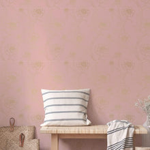 Load image into Gallery viewer, Moisture-Resistant Floral Peel &amp; Stick Wallpaper in Pink and Gold - 20.5" x 198"