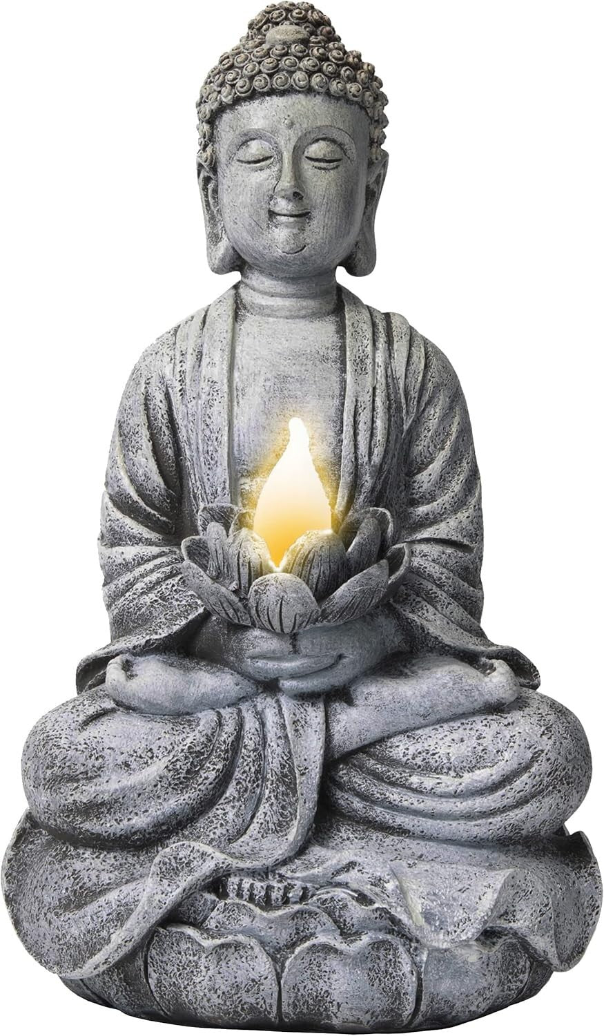 Elegant Solar Buddha Sculpture with LED Light - Perfect for Outdoor Zen Spaces