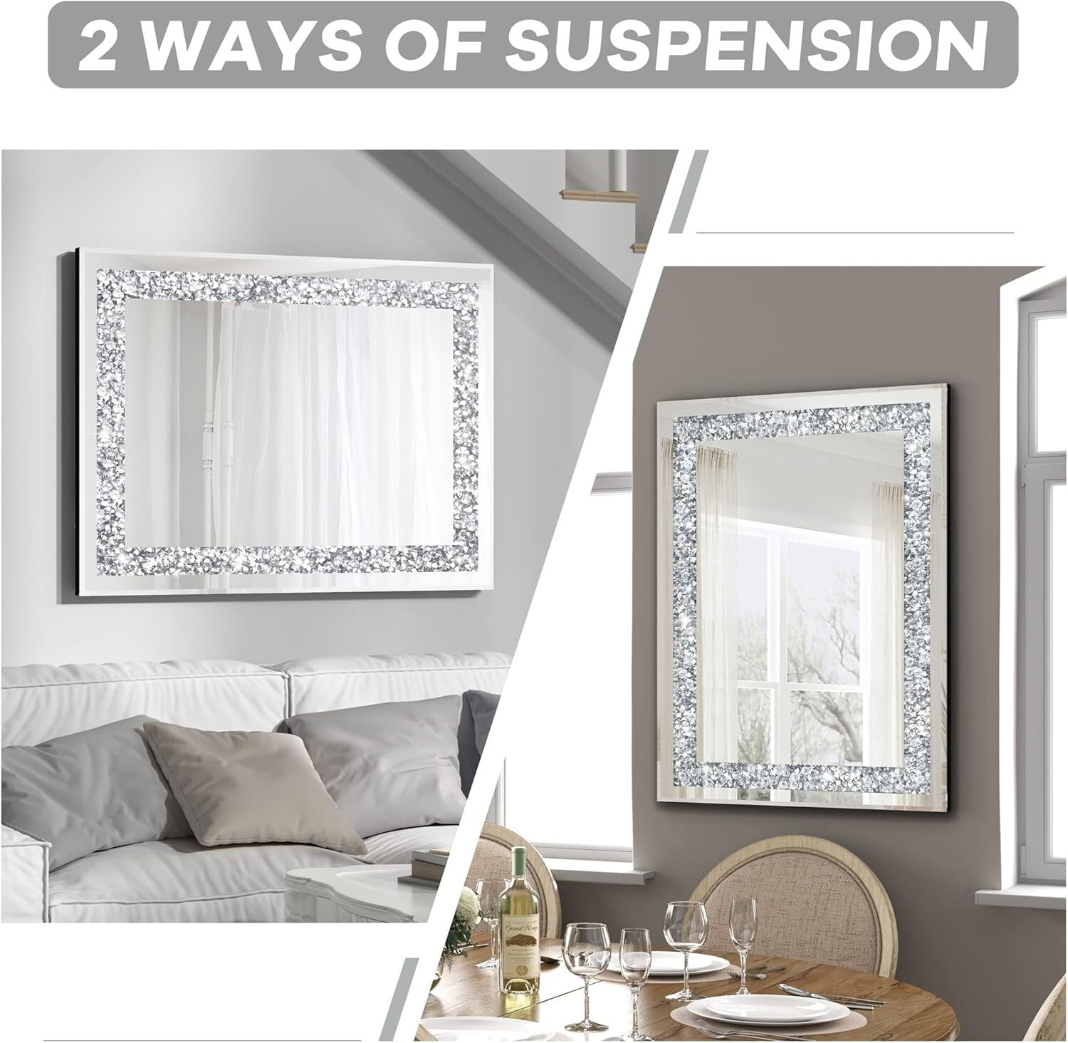 Elegant 28 x 20 Wall-Mounted Mirror - Crystal Bling for Any Decor Style