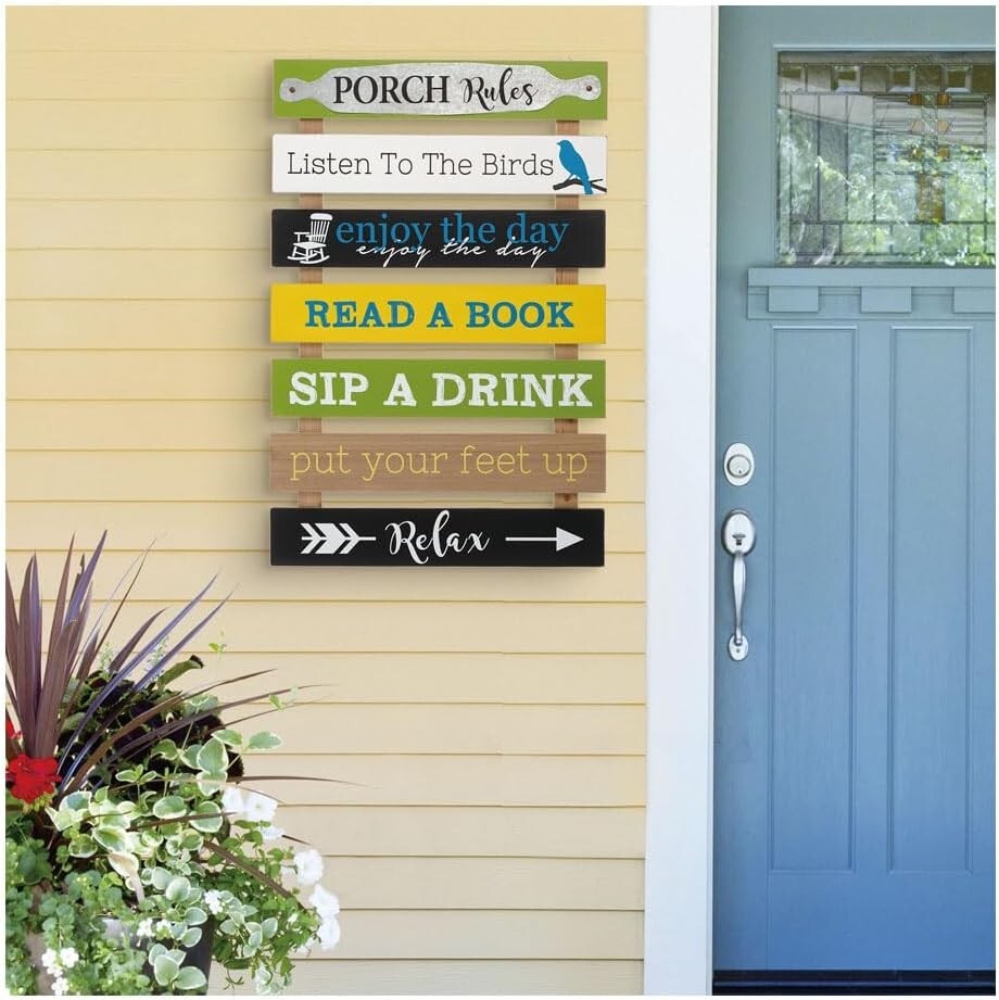 Charming Rustic 36'' Porch Rules Sign - Hand-Painted Outdoor Wall Decor