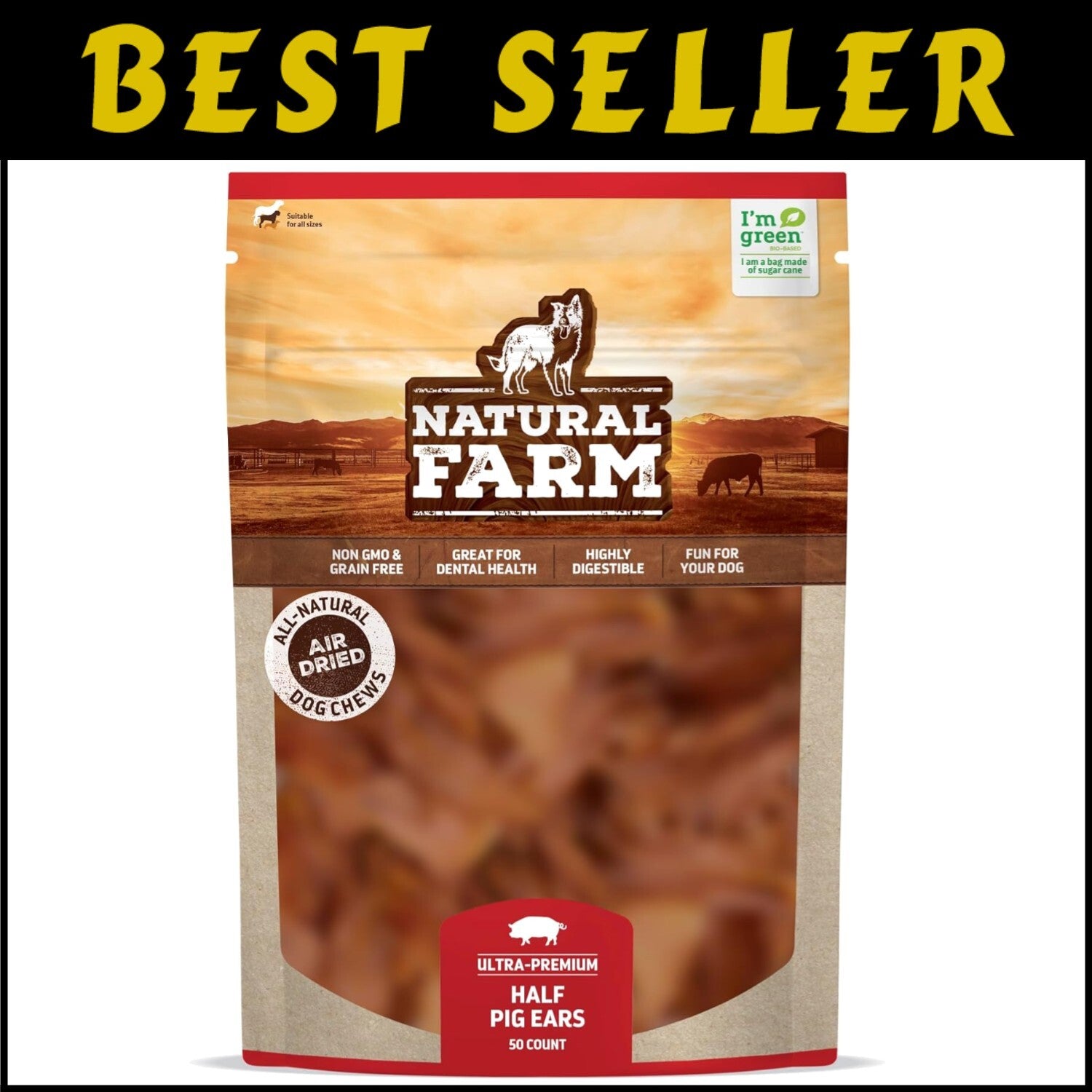 Long-Lasting Natural Pig Ears for Dogs - 50-Pack for Chewing & Dental Care