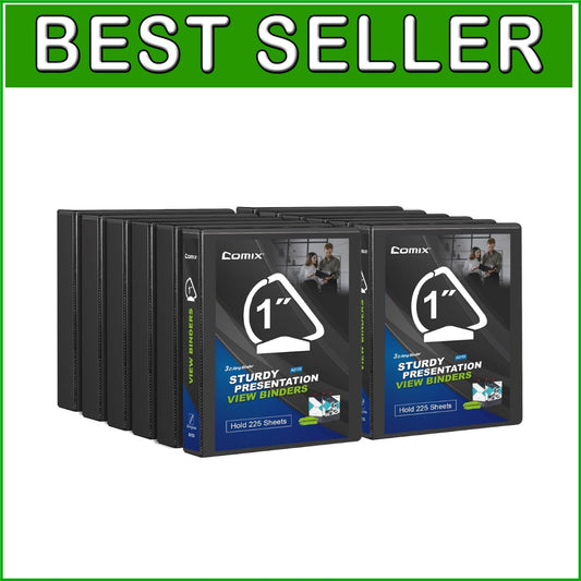 12 Pack D-Ring Black Binders - 1 Inch, Holds 225 Sheets, Multipocket Design