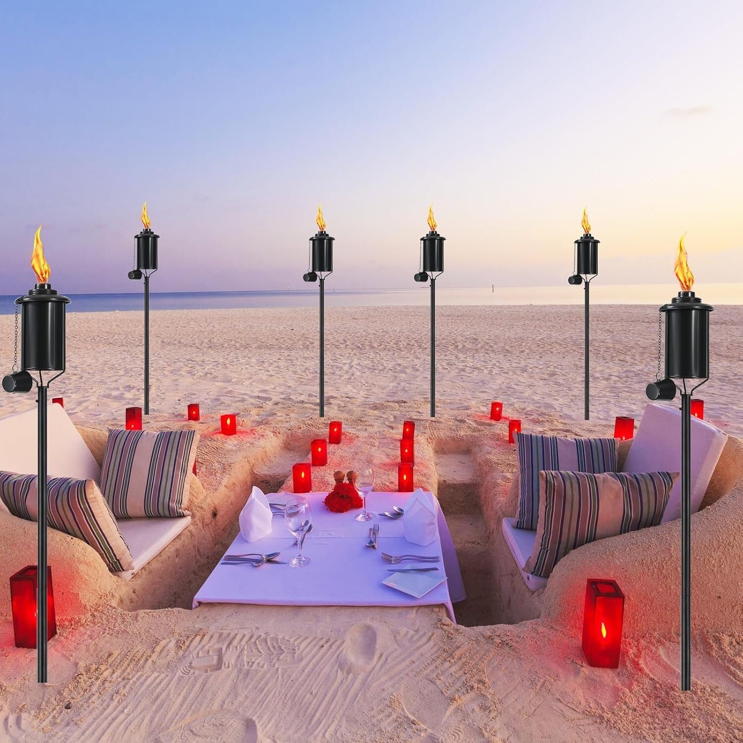 6-Pack Stylish 16 oz Citronella Torches - Adjustable Height for Outdoor Elegance