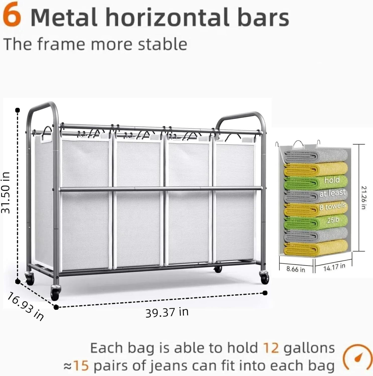 Durable Wheeled Laundry Basket Organizer for Sorting Clothes - 172L Capacity