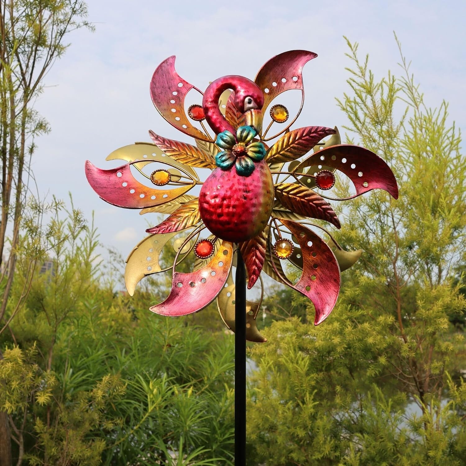 Durable Flamingo Solar Wind Sculpture - 62.5 Inches of Whimsical Garden Charm