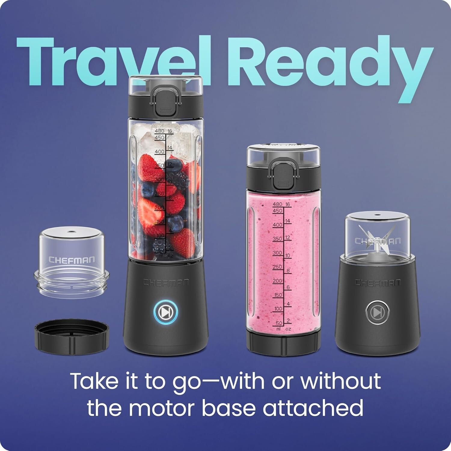 Cordless Portable Blender - USB Rechargeable, 16 oz BPA-Free with LED Indicator