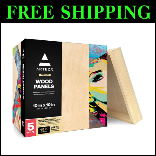 Versatile Birch Wood Panels for Acrylic, Oil, and Encaustic Painting - 5 Pack