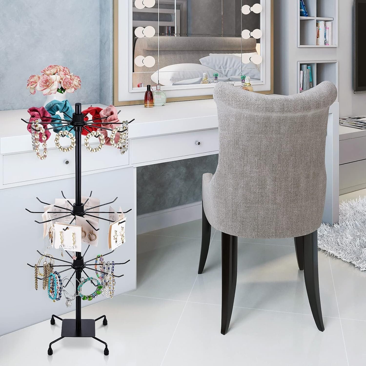 Versatile 2-Piece Rotating Jewelry Display with Hooks - Ideal for Home & Retail