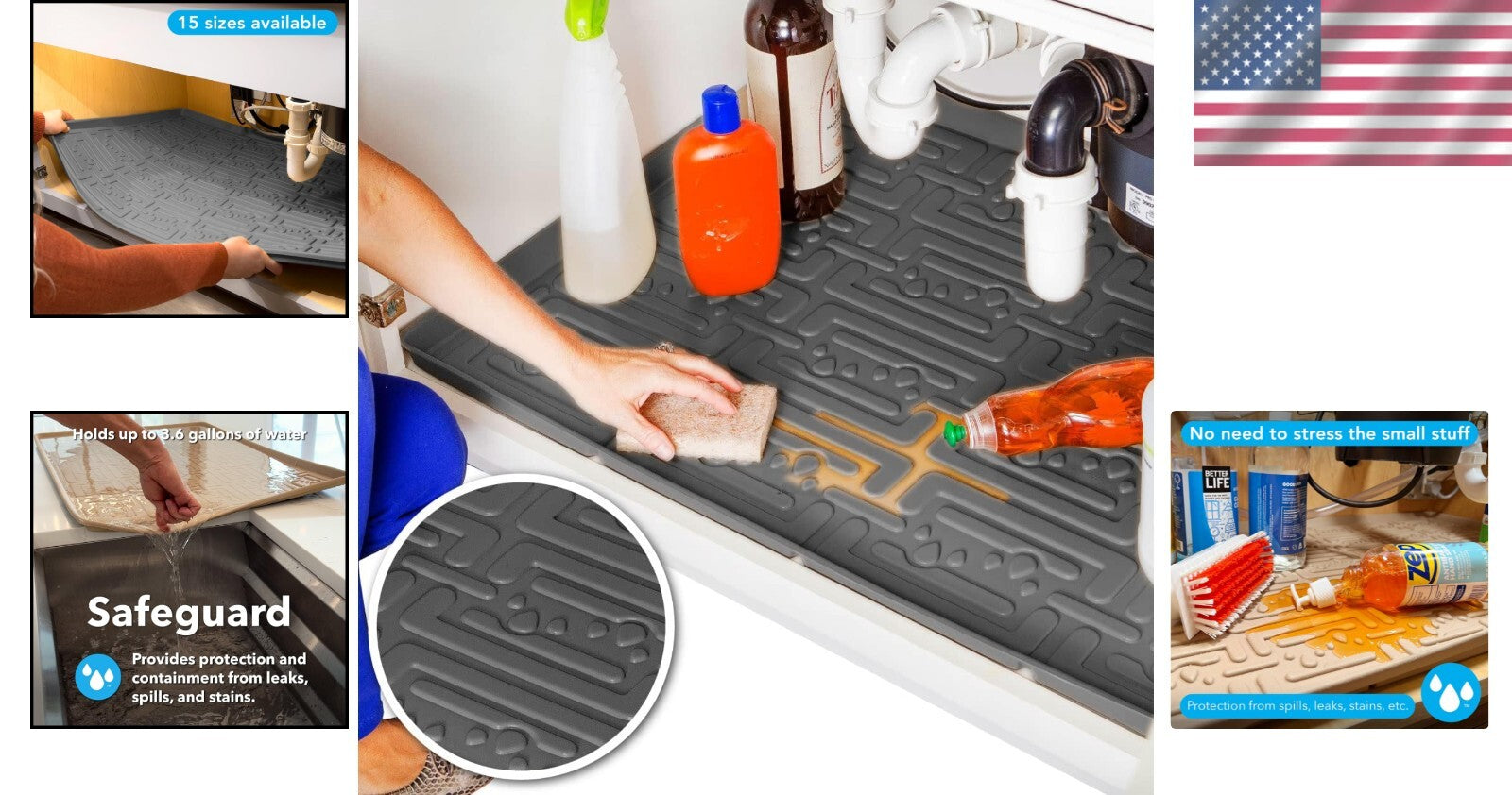 Stain-Resistant Flexible Under Sink Mat - 34" x 22" Drip Tray for Cabinets