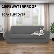 Load image into Gallery viewer, Elegant 4-Piece Couch Cover Set in Gray - Perfectly Waterproof for Kids &amp; Pets