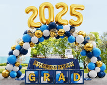 Load image into Gallery viewer, Blue Gold Graduation Party Essentials - 86 PCS LED Lights, Balloons &amp; Backdrop