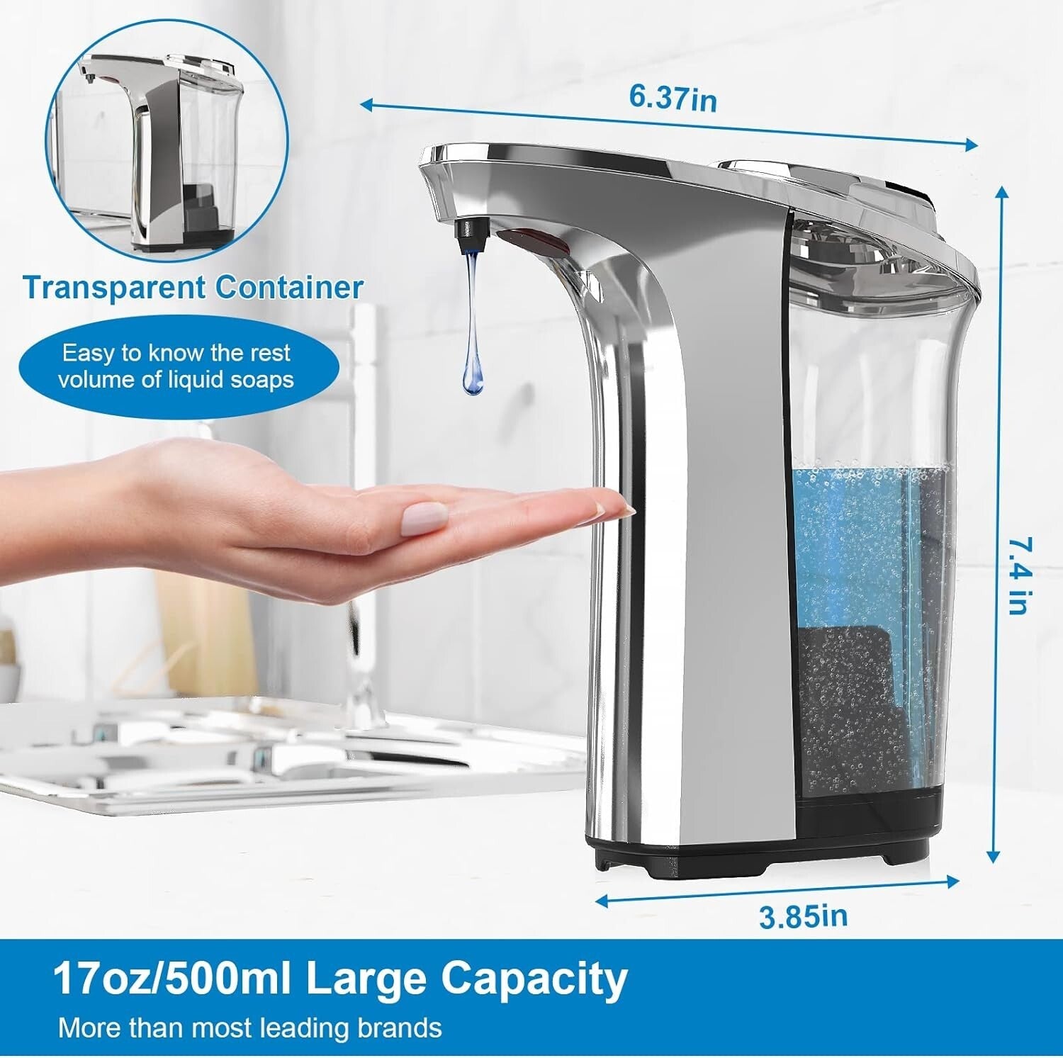 High Capacity Touchless Soap Dispenser with Adjustable Dispensing - 2 Count Set