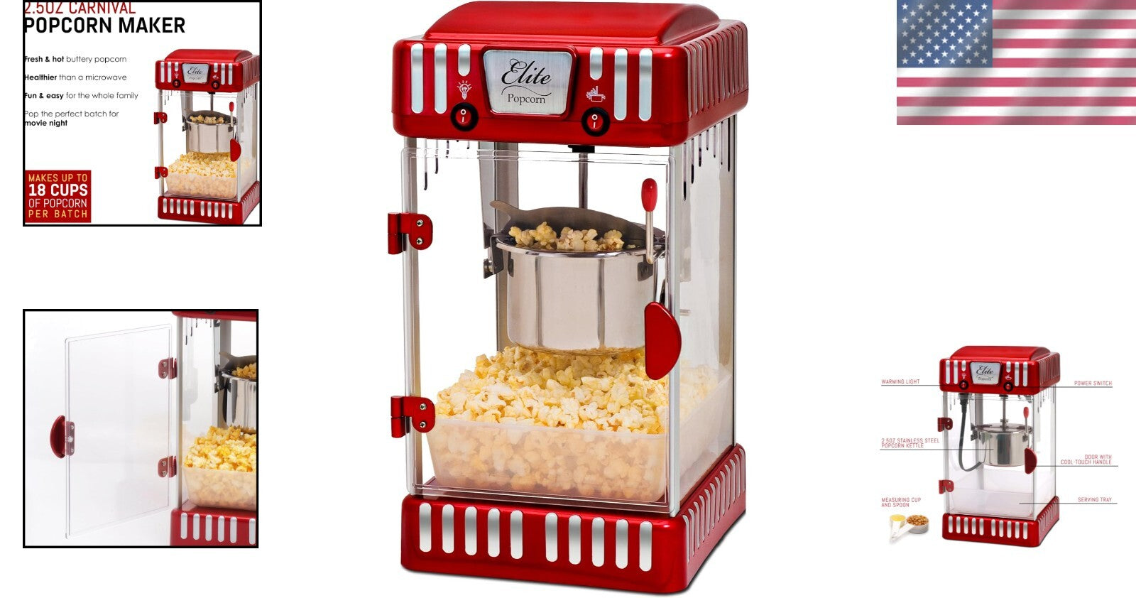 Elegant Red Plexiglass Popcorn Popper - 2.5 oz Capacity with Serving Tray