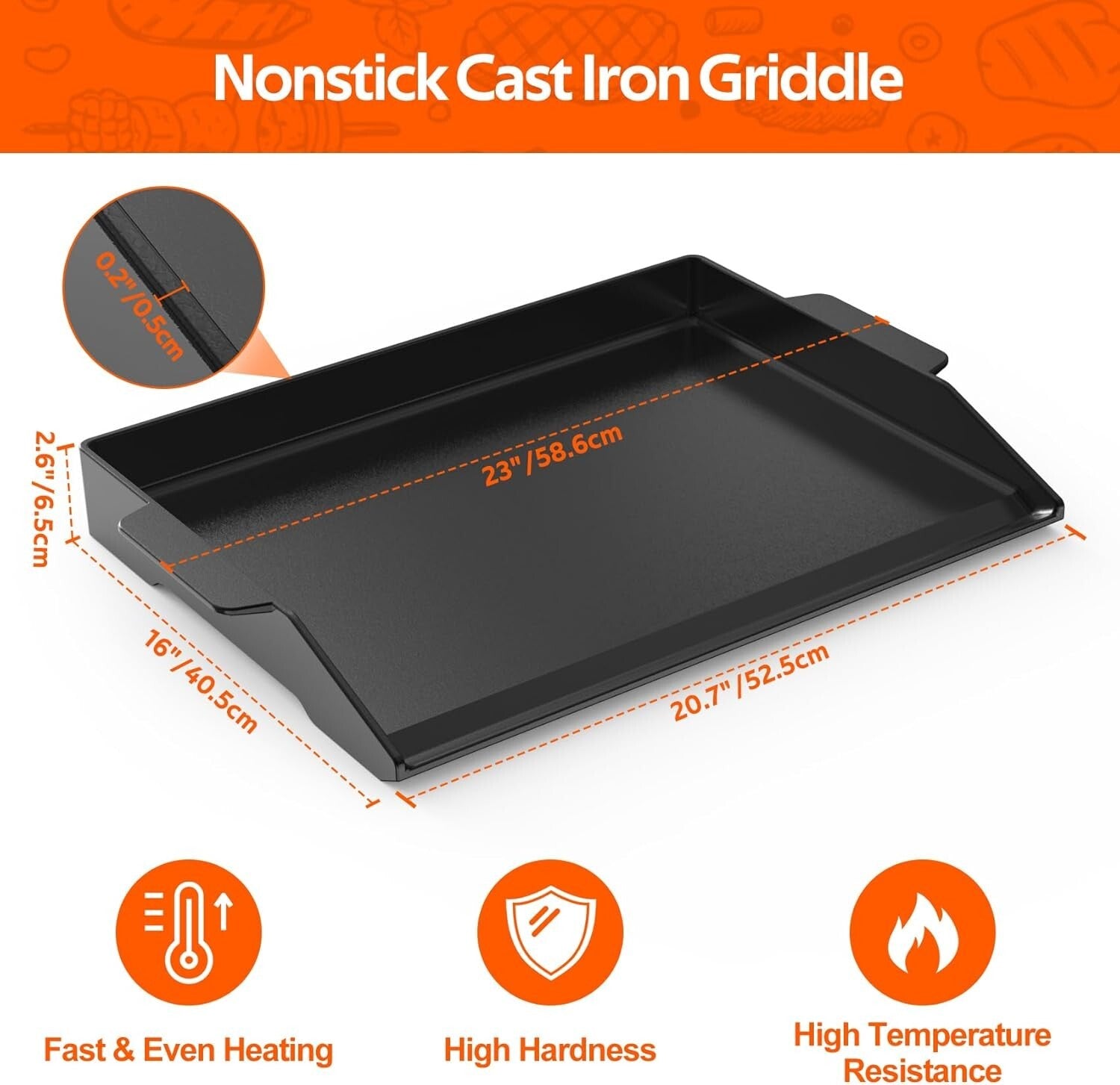 Durable Cast Iron Griddle with Raised Sidewalls - Versatile Outdoor Cooking Tool