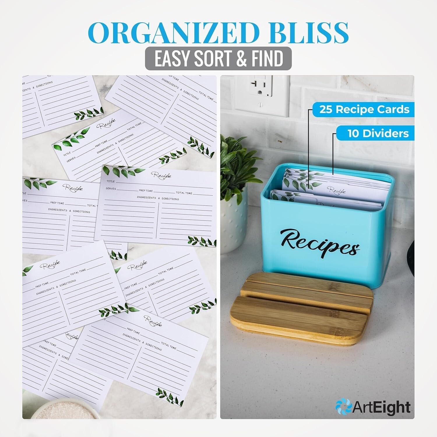 Organize Your Kitchen with our 4x6 Recipe Box - Metal with Cards & Dividers