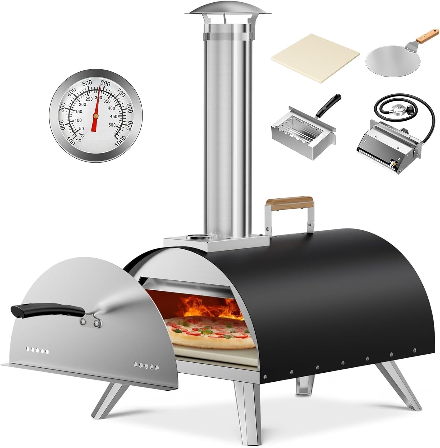 Quick-Cook Portable Pizza Oven - Wood & Gas Fired for Perfect Pizzas Every Time